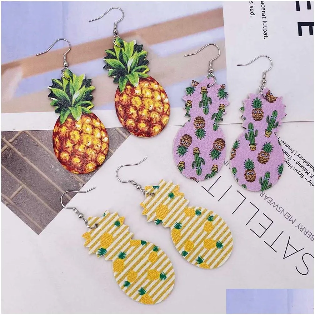 1pair gothic style pu artificial leather dangle earrings pineapple shape fashion pendientes earrings for women ear jewelry