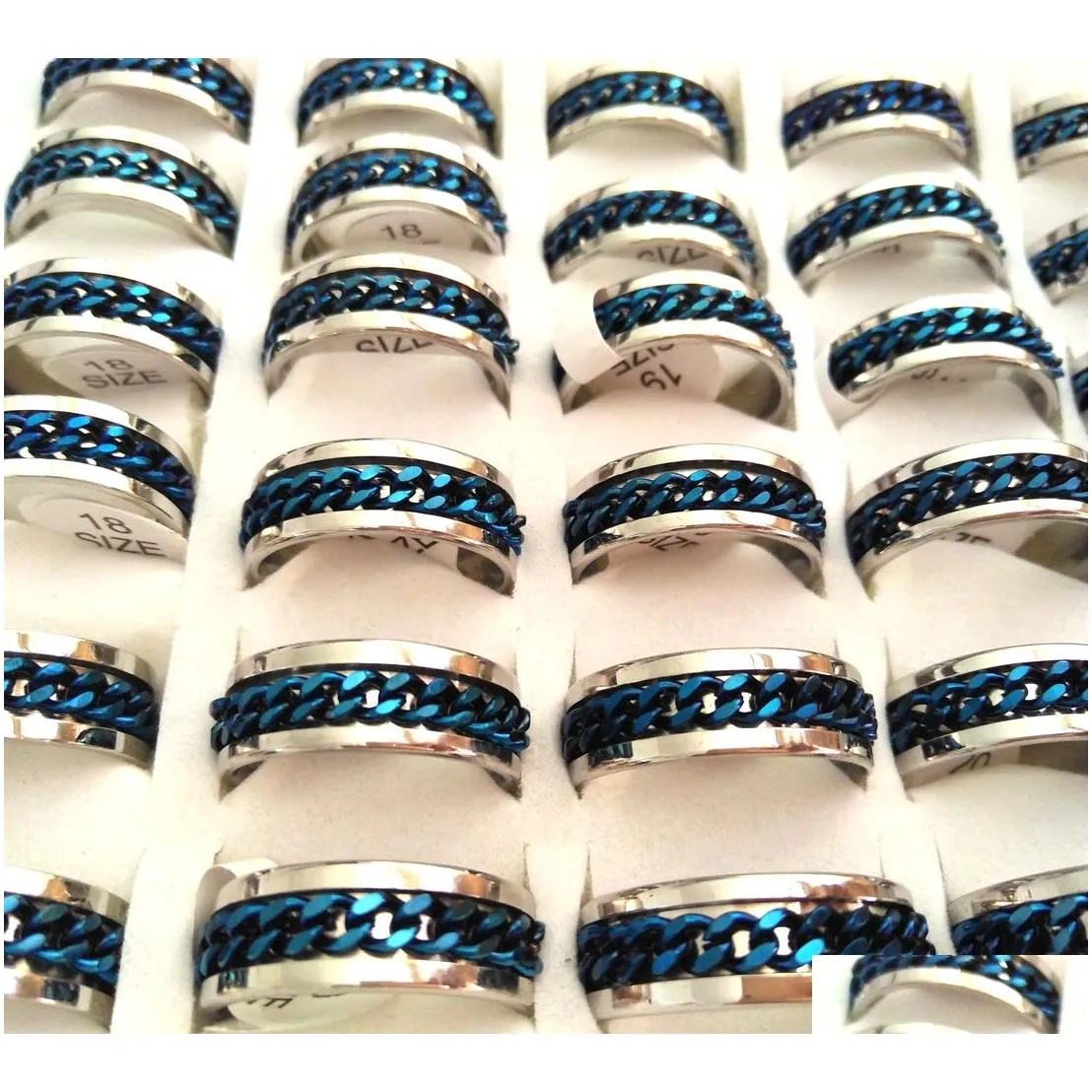50pcs spin chain ring mens boys cool rock punk 316l stainless steel spinner ring man accessories birthday gift xmas gift 4 colors