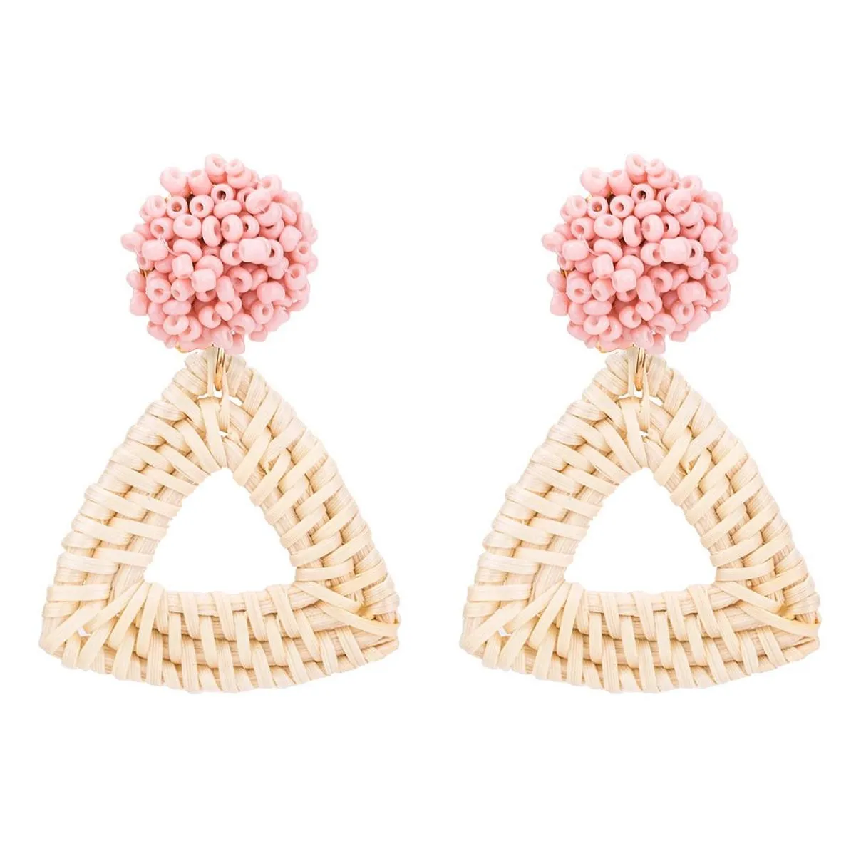 Rattan earrings straw wicker woven pendant earrings triangle ladies girls light handmade ball