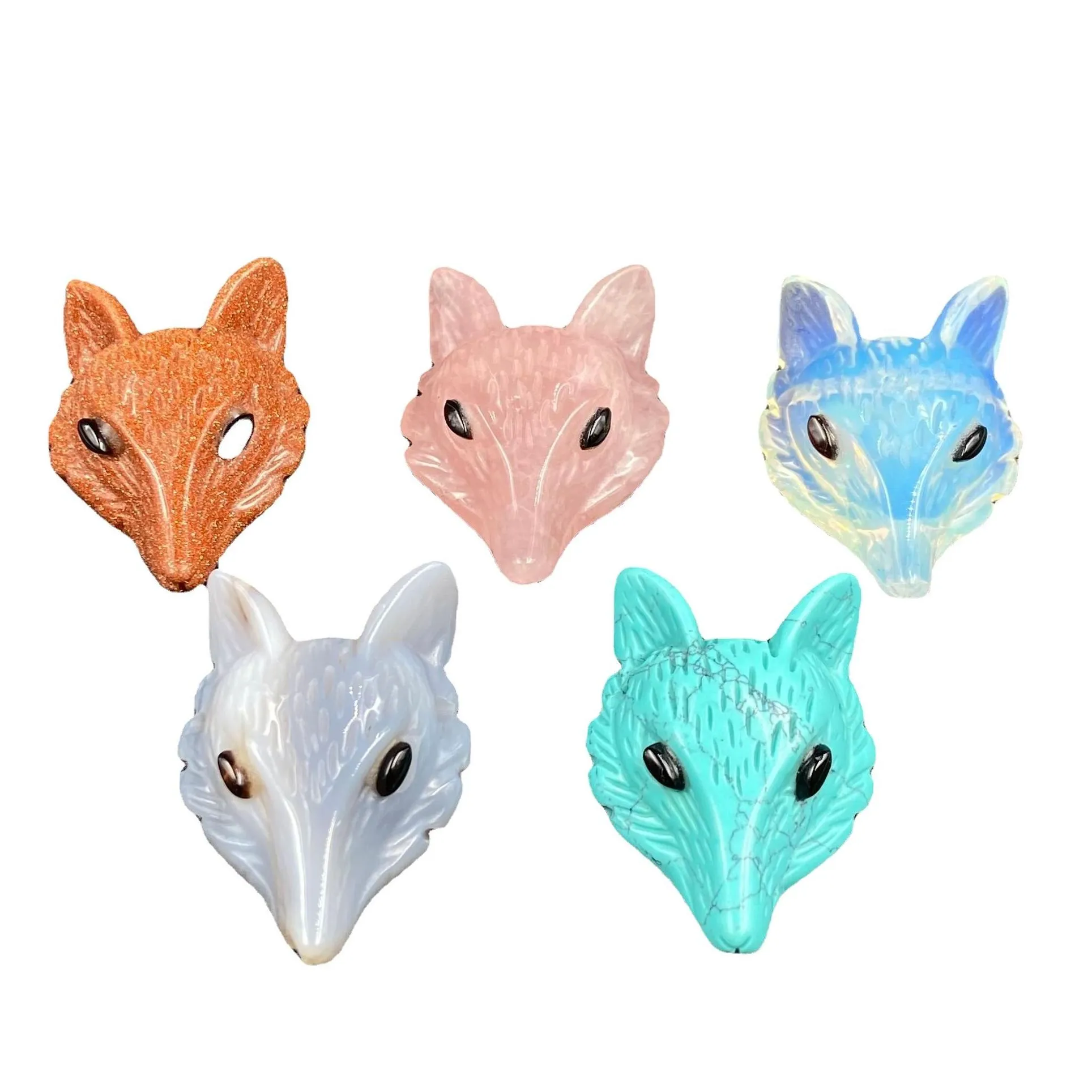 Handmade Craved Fox Heads Gemstone Pendant for Making Jewelry Necklace Healing Crystal Statue Animal Crystal Choker