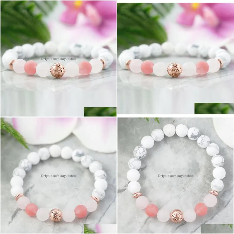 mg1093 matted rose quarz howlite bracelet  oil diffuser bracelet lava stone energy protection bracelet aromatherapy