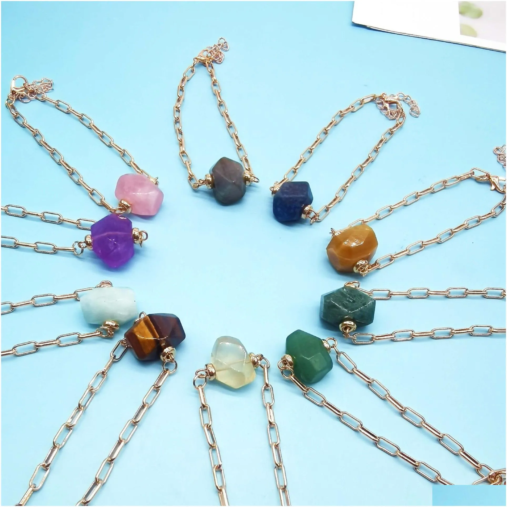 Women Agate Beads Chain Bracelet Diffuse Energy Healing Chakra Yoga Cuff Raw Tumbled Gemstone Bangle Rough Original Stone Couple