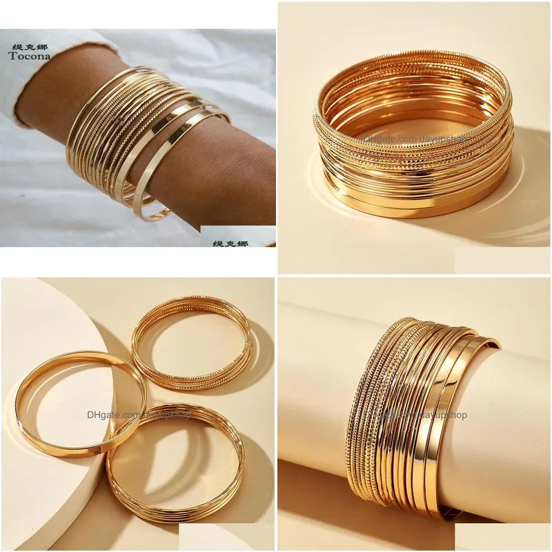 14pcssets punk gold color bracelets for women trendy alloy metal bangle bohemian jewelry accessories whole9877495