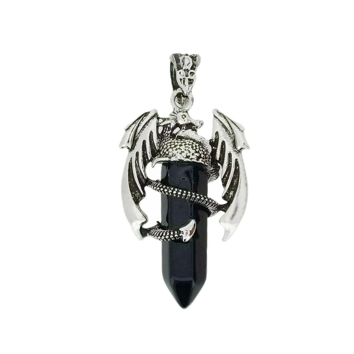 Unique Design Alloy Wing Dragon Pendant Framework Natural Stone Charm Crystal Amethyst Gemstone Pendant Wholesale