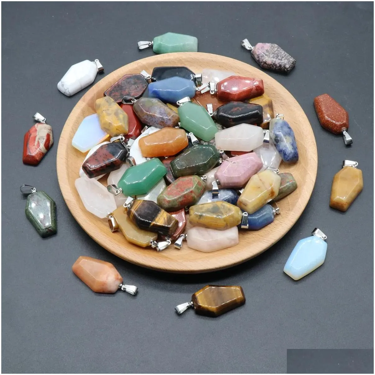 Wholesale Different Materials Jasper Crystal Coffin Shaped Gemstone Mini Carved Stone Women Men Gift