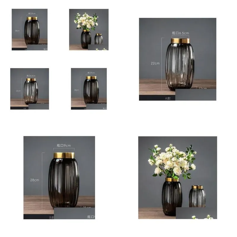 Arts And Crafts Nordic Transparent Glass Vase European Creative Soft Decorations Living Room Insert Model Dry Flower Decoration Set Dhdhu