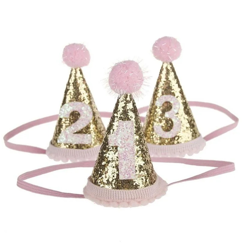 1/2/3 birthday party hats headband crown princess prince crown headdress baby shower kids birthday party decoration 20 colors
