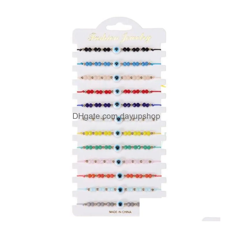 12pcsset turkey blue evil eye bracelet women handmade rope chain crystal beads bracelets girl party jewelry gift6164091