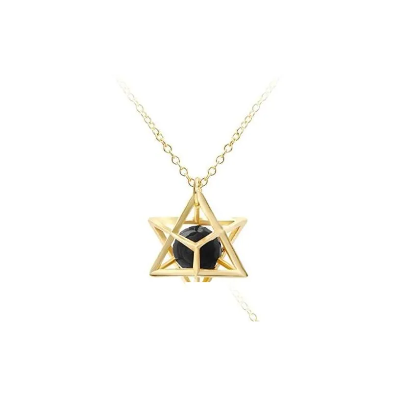 Sevenstonejewelry natural crystal stone openwork fashion anise star pendant necklace gold 3D geometric stars with natural stone necklace