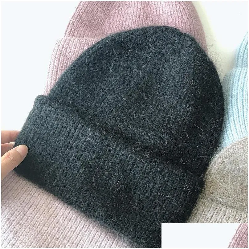 beanies beanie/skull caps 2023 high-end autumn and winter hat female angora fur knitted warm woolen korean version wild pure color