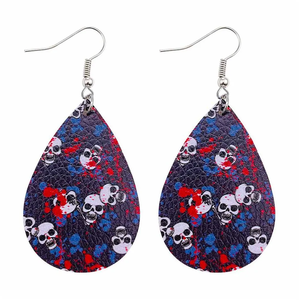 new  day evening leather earrings bat skull spider teardrop dangle halloween ear for women holiday jewelry wholesale