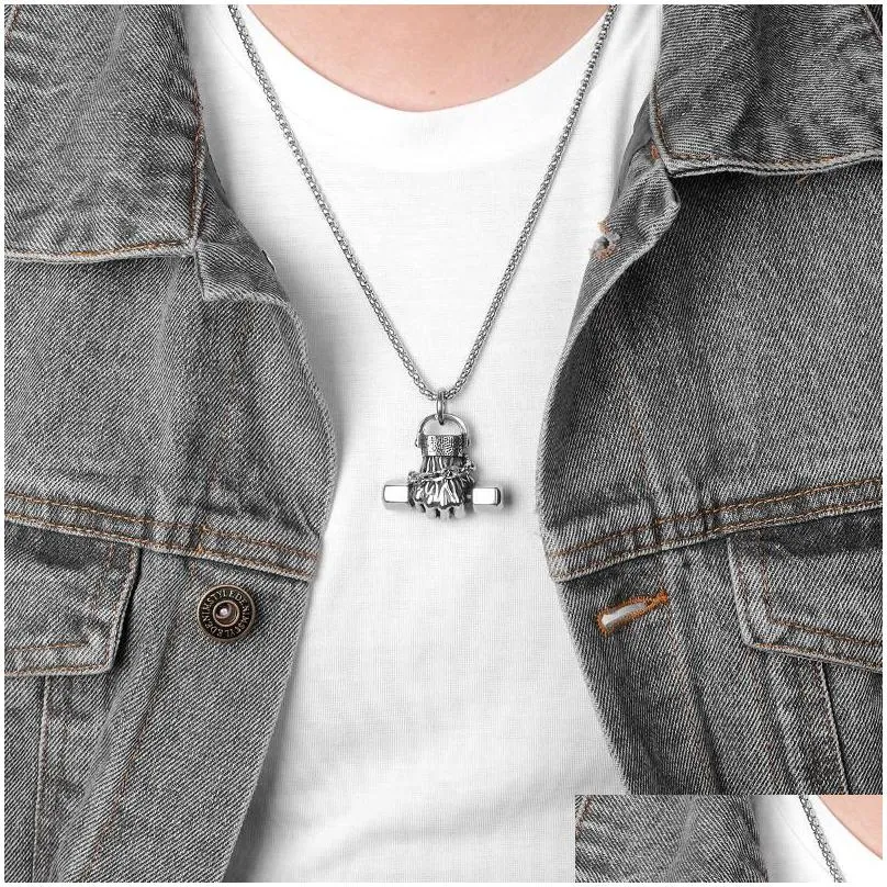 pendant necklaces fitness fist dumbbell men pendants chain punk for boyfriend male stainless steel jewelry creativity gift