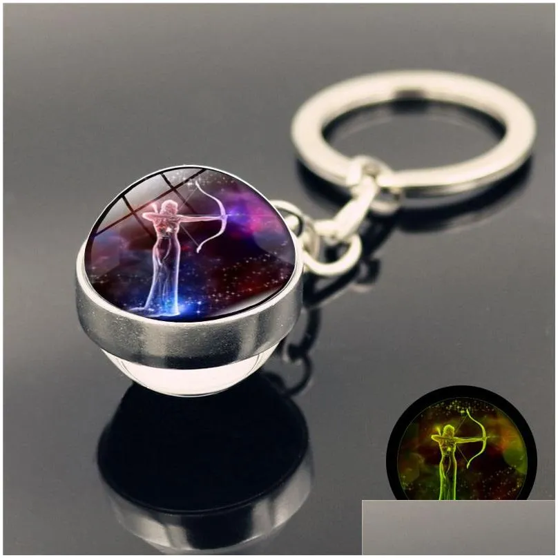 12 constellation luminous keychain glow in the dark glass ball pendant zodiac key chain holder gifts for men women lovers friend