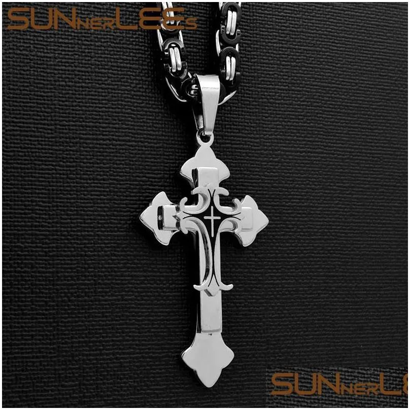 pendant necklaces sunnerlees 316l stainless steel jesus christ cross necklace byzantine link chain men boys gift sp245