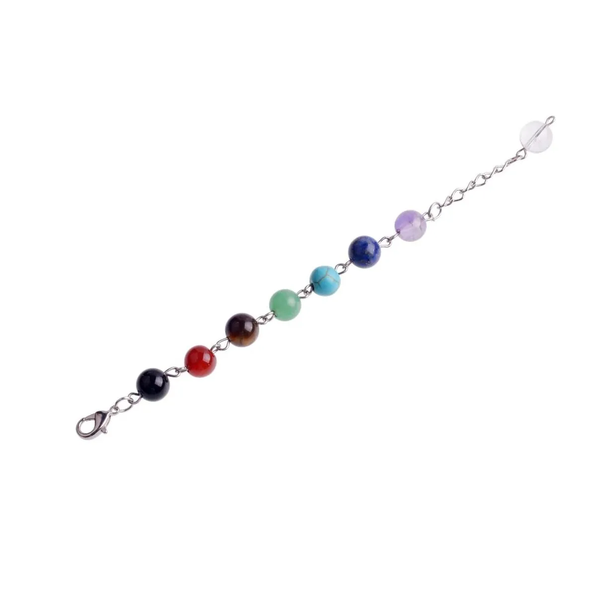 7-color gem chakra yoga pendant ladies three-piece (earring necklace keychain)