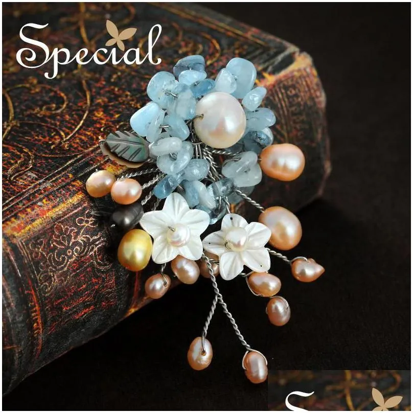 pins, brooches special brand fashion natural pearls pins for dresses flower wedding bouquet jewelry gifts women s1607b