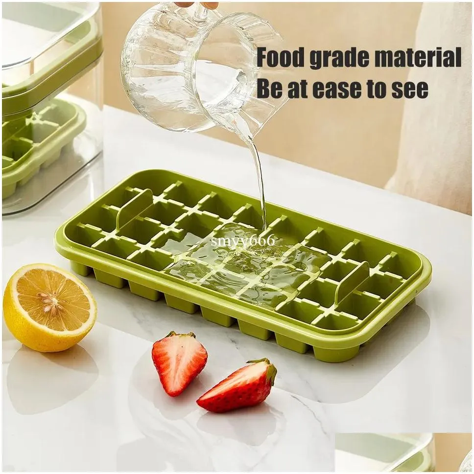 Ice Cream Tools Ice Cube Tray One-Click Fall Off Easy-Release 32 Cavity Silicone Ice Mold For Cocktail Ice Cube Maker With Storage Box Ice