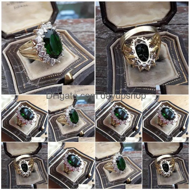 wedding rings vintage luxury oval green zircon for women gold color female jewelry engagement party birthday valentine gifts