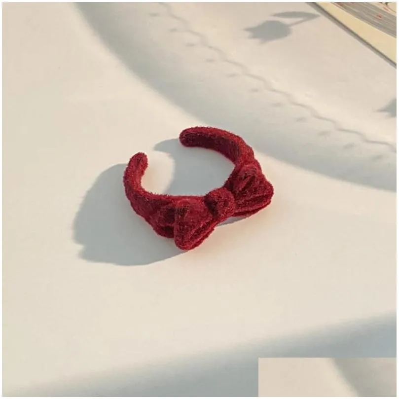 cluster rings trendy velvet bow for women vintage bowknot blue red flocking open ring index finger jewlery ladies girls gift