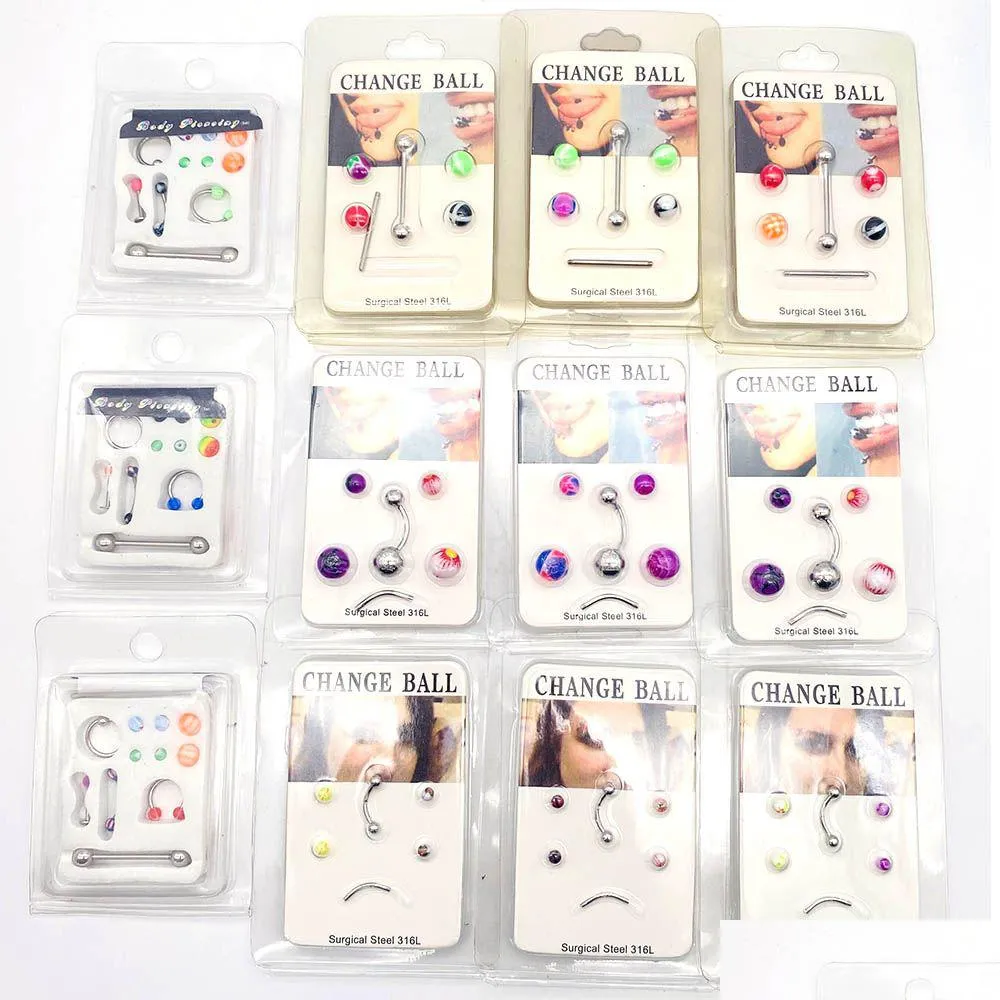 2/5pcs card-mounted stainless steel belly button ring nose ring acrylic interchangeable eyebrow nails nose body piercing jewelry