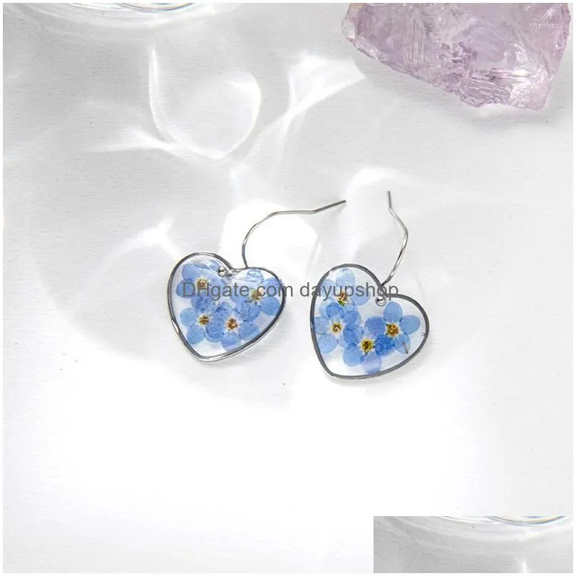 dangle earrings & chandelier forget me not flower cute blue natural real earring for women elegant epoxy resin dried flowers jewelry