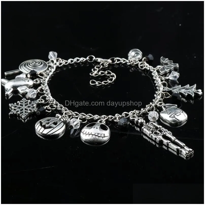 link chain dongsheng the nightmare before christmas charm bracelet halloween jack skellington sally snowflakes skull pumpkin