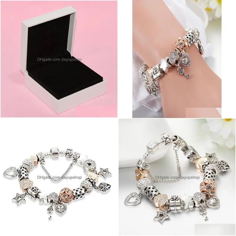 wholecharm beaded bracelet for jewelry silver plated diy peach heart pendant bracelet with box valentine039s day gift9042668