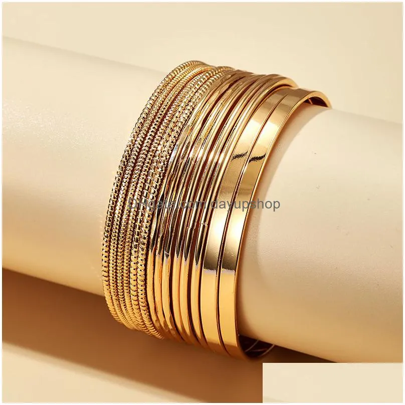 14pcssets punk gold color bracelets for women trendy alloy metal bangle bohemian jewelry accessories whole9877495