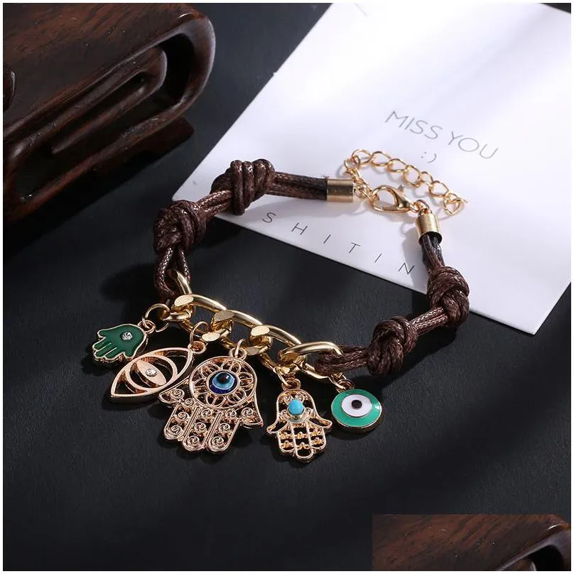 statement palm bracelets devil`s lucky eye braided bracelet couple chain leather rope pure hand-woven hand accessories