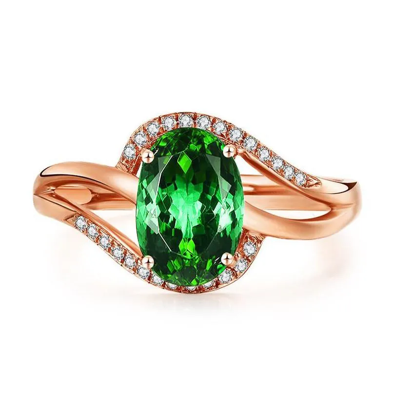 cluster rings trendy women rose gold jewelry oval emerald zircon gemstone for engagement party open promise finger ring accessories