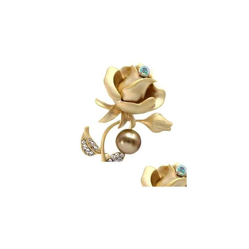 pins, brooches charm simulated-pearl brooch pin rhinestone rose flowers high-grade shell for women suit hats accessories xz083