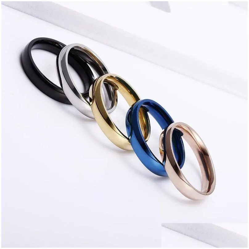 cluster rings 4mm simple fashion style smooth stainless steel classic gold color couple for women and men wedding engagement jewelry