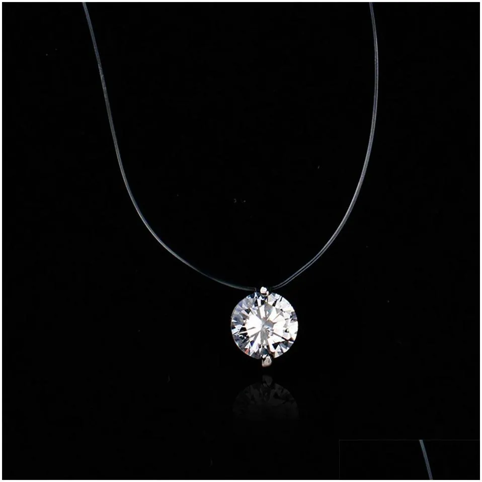 Fashionable Transparent Fishline Necklace for Women with Invisible Diamond Inlaid Zircon Mermaid Tears Collarbone Chain