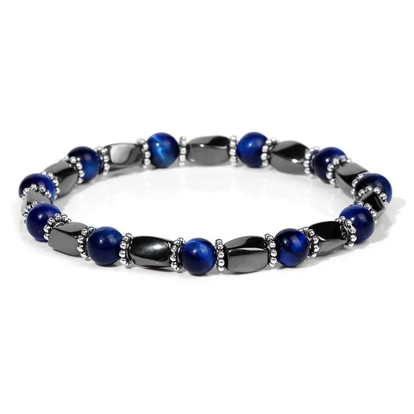 Wholesale Natural Stone Beads Bracelet Energy Magnet Hematite Button Beads Elastic Bracelet Women Men Accessories