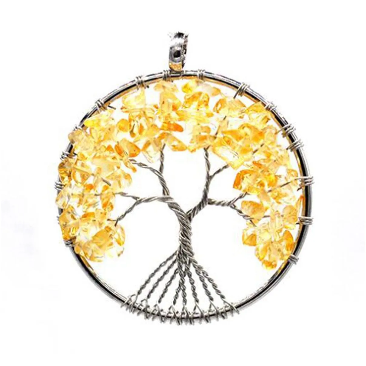 SEVENSTONE Tree of Life Pendant Natural Stone Crystal Men and Women Cure Energy Necklace Gemstone Earrings Keychain Jewelry