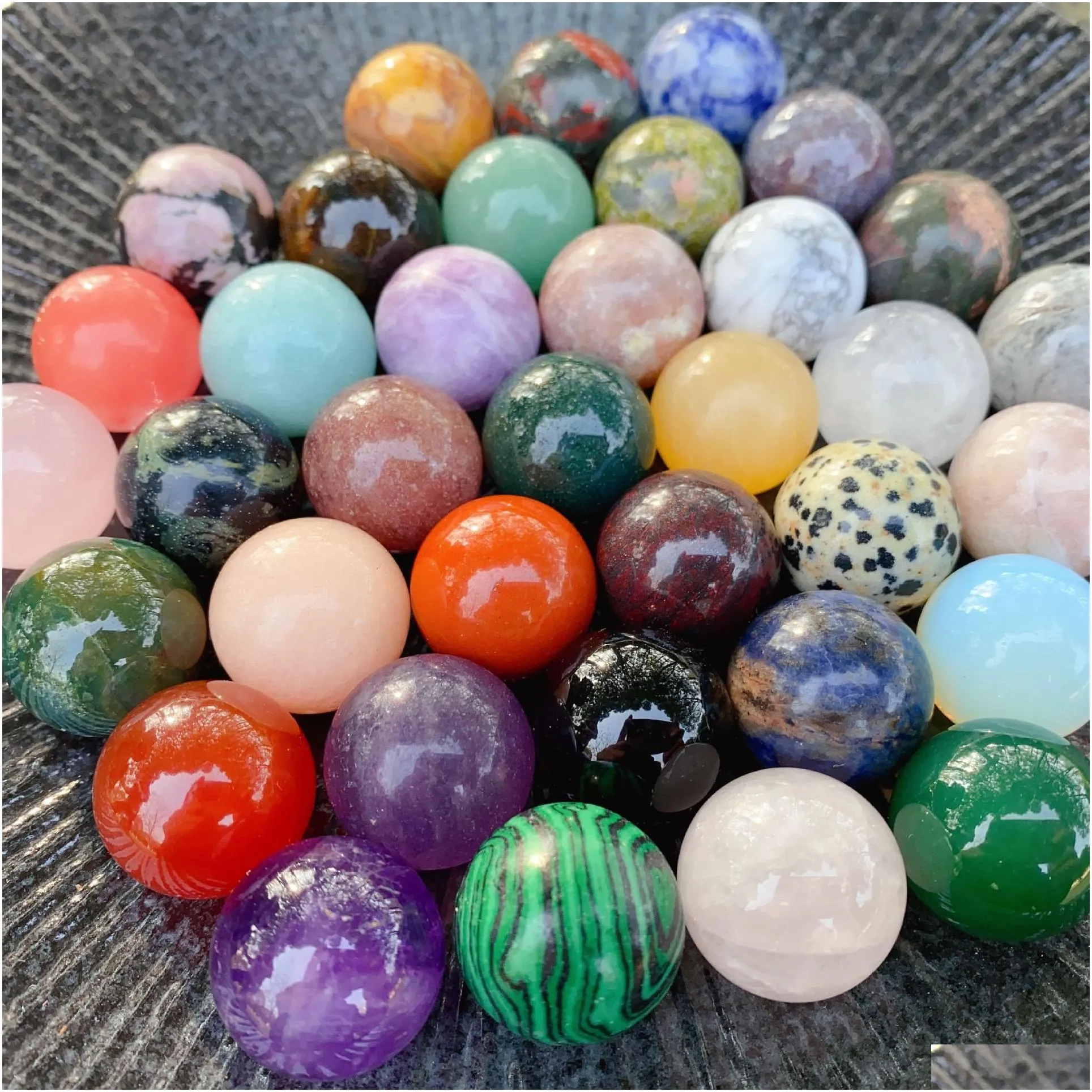 Natural Crystal Healing Stone Sphere Ball Set 20pcs/Box No Hole Loose Gemstone Round Bead Women Men Gift