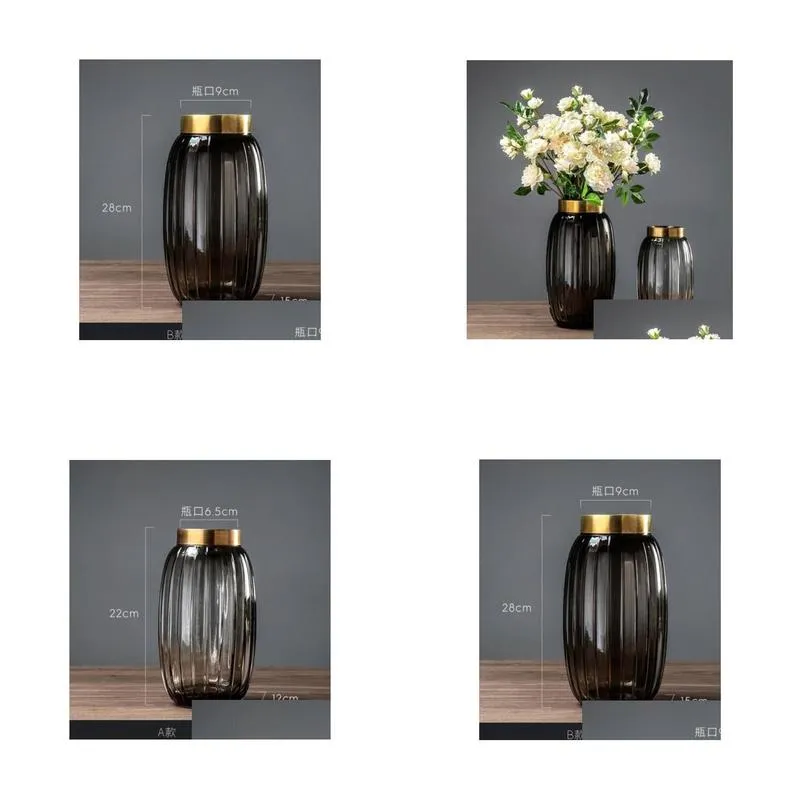 Arts And Crafts Nordic Transparent Glass Vase European Creative Soft Decorations Living Room Insert Model Dry Flower Decoration Set Dhdhu