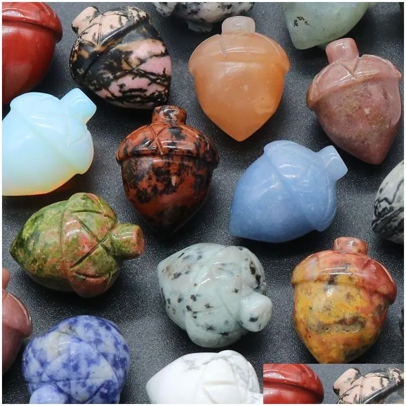 Natural Shape Acorn Gemstone Decorative Hand Carved Healing Green Aventurine Hazelnut Stone For Home Decoration Gift