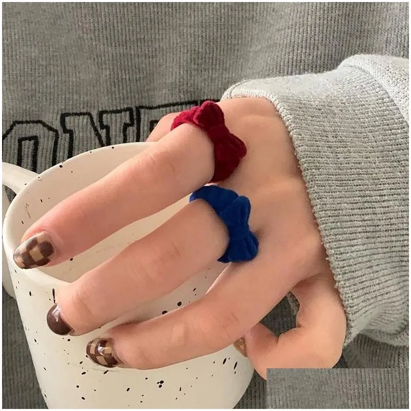 cluster rings trendy velvet bow for women vintage bowknot blue red flocking open ring index finger jewlery ladies girls gift