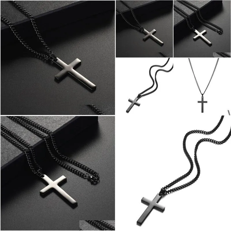 cross necklace pendant women jewelry gift christian chain titanium stainless steel for man male or female 2021 metal fashion