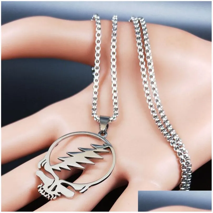 grateful dead skull stainless steel chain necklace for men/women silver color jewelry cadenas mujer n4206s031