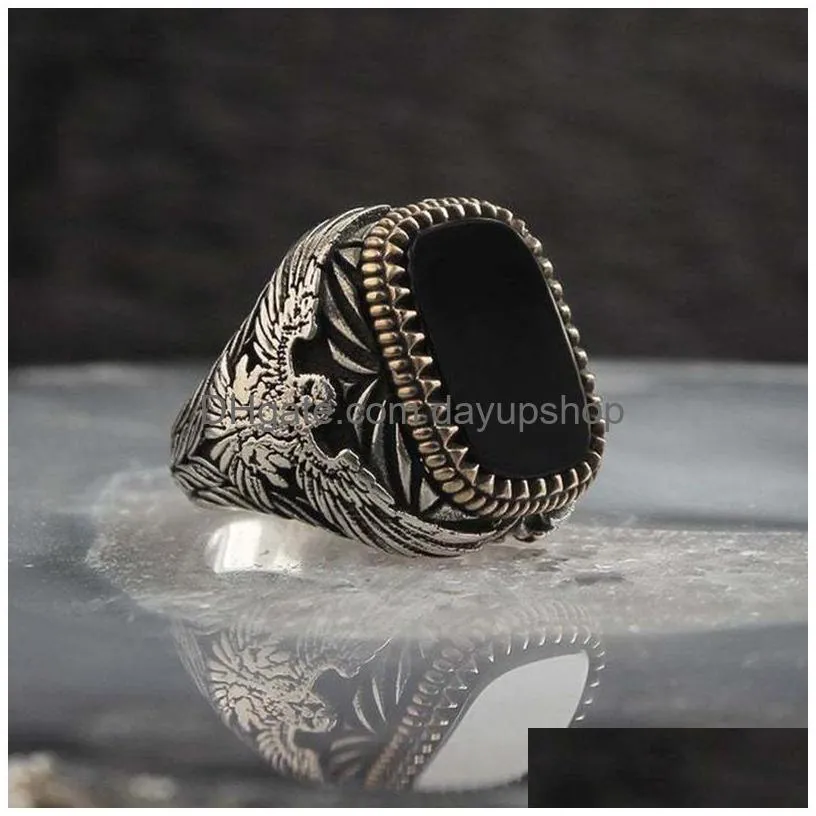 wedding rings vintage classic men`s ring fashion metal gold color inlaid black stone zircon punk men engagement luxury jewelry