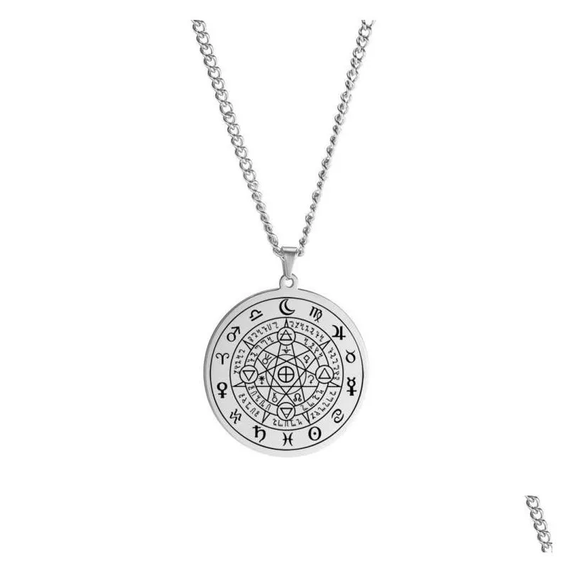 pendant necklaces vintage scripture heptagram round stainless steel laser marking necklacependant