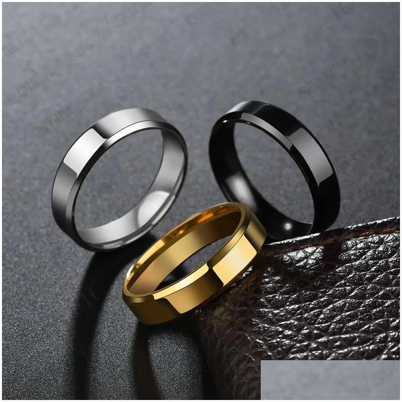 wholesale 100pcs stainless steel band rings for women 6mm polished silver gold black plated mens ring fashion jewelry wholesale lots wedding