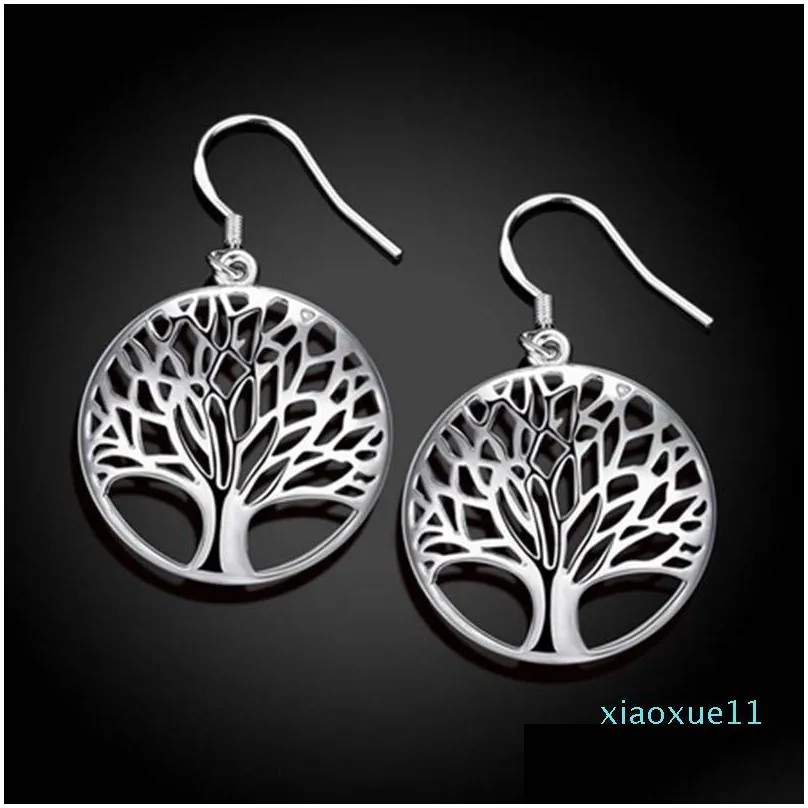Silver Plated living Tree of life Pendant Necklace Fit 18inch O Chain or earrings Bracelet Ring for Women Girl Jewery Set