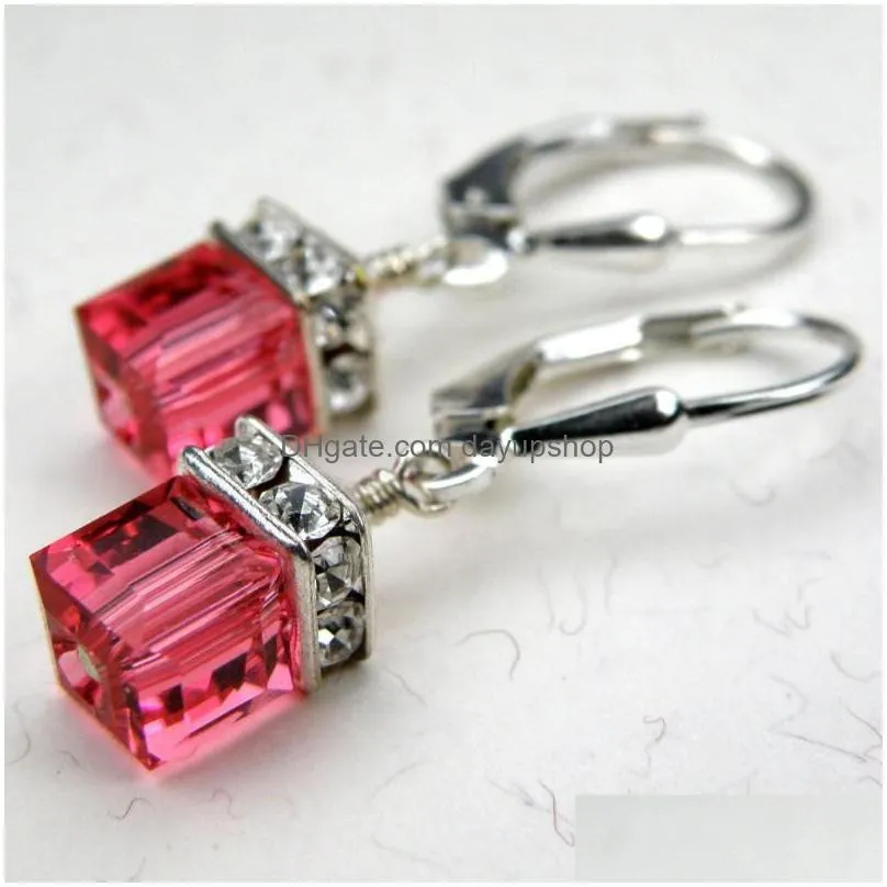dangle & chandelier classic square zircon color crystal 925 silver drop earrings jewelry ladies luxury attending banquet party