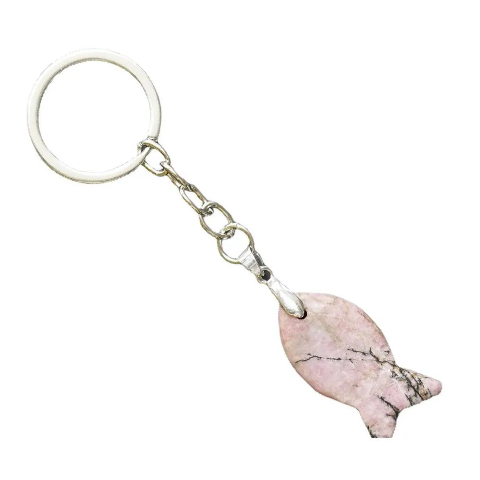 Natural Healing Crystal Gemstone Keychain Fashion Charm Fish Shaped Gemstone Bag Key Accessories for Gifts