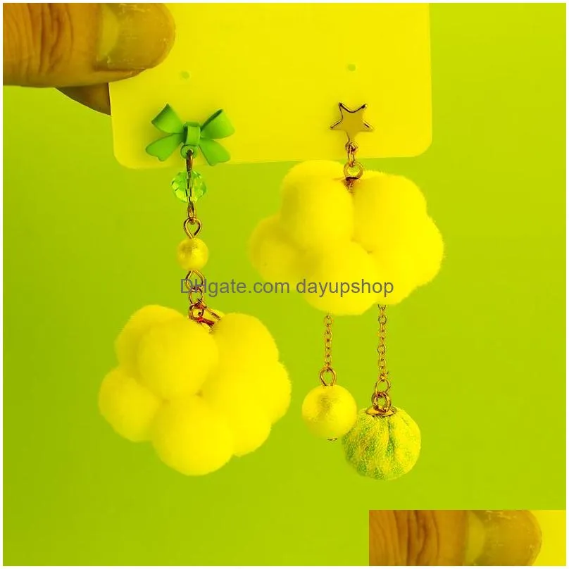 dangle & chandelier asymmetrical cloud plush ball crystal drop earrings for women girls cute korean big pendant trendy jewelrydangle