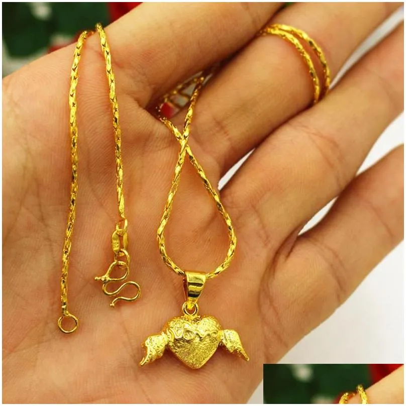 pendant necklaces 24k gold filled lovely angel heart for women pure color necklace wedding jewelry