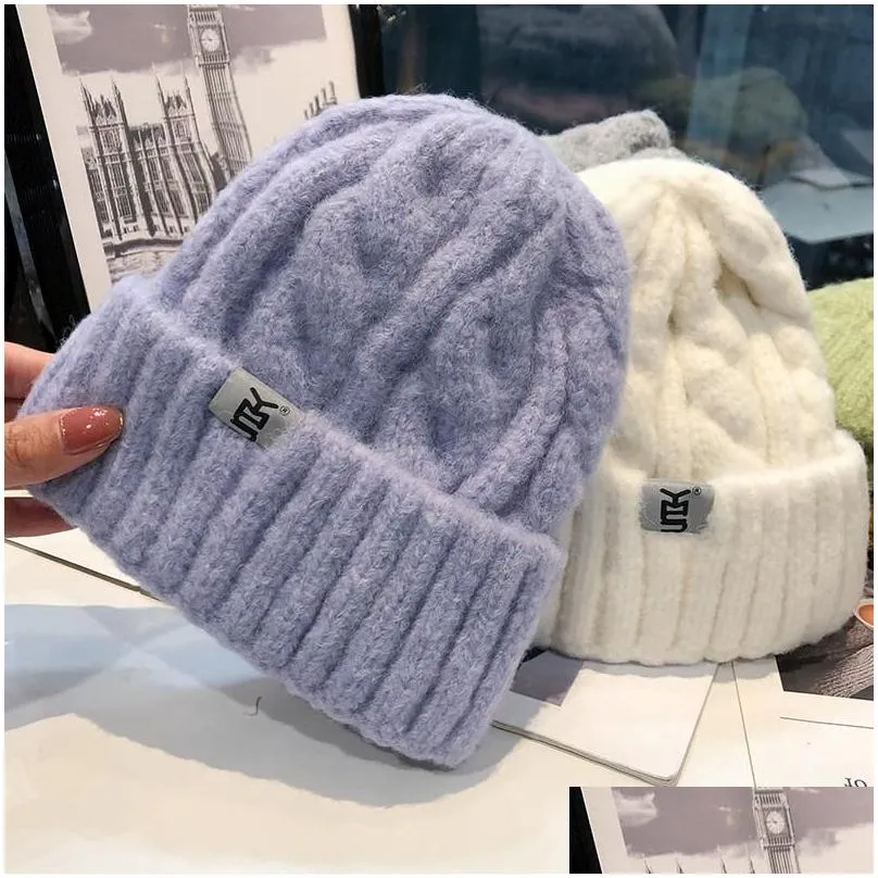 beanies beanie/skull caps unisex trendy white knitted hat autumn and winter wild 2023 fashion warm woolen bucket hats for women delm22